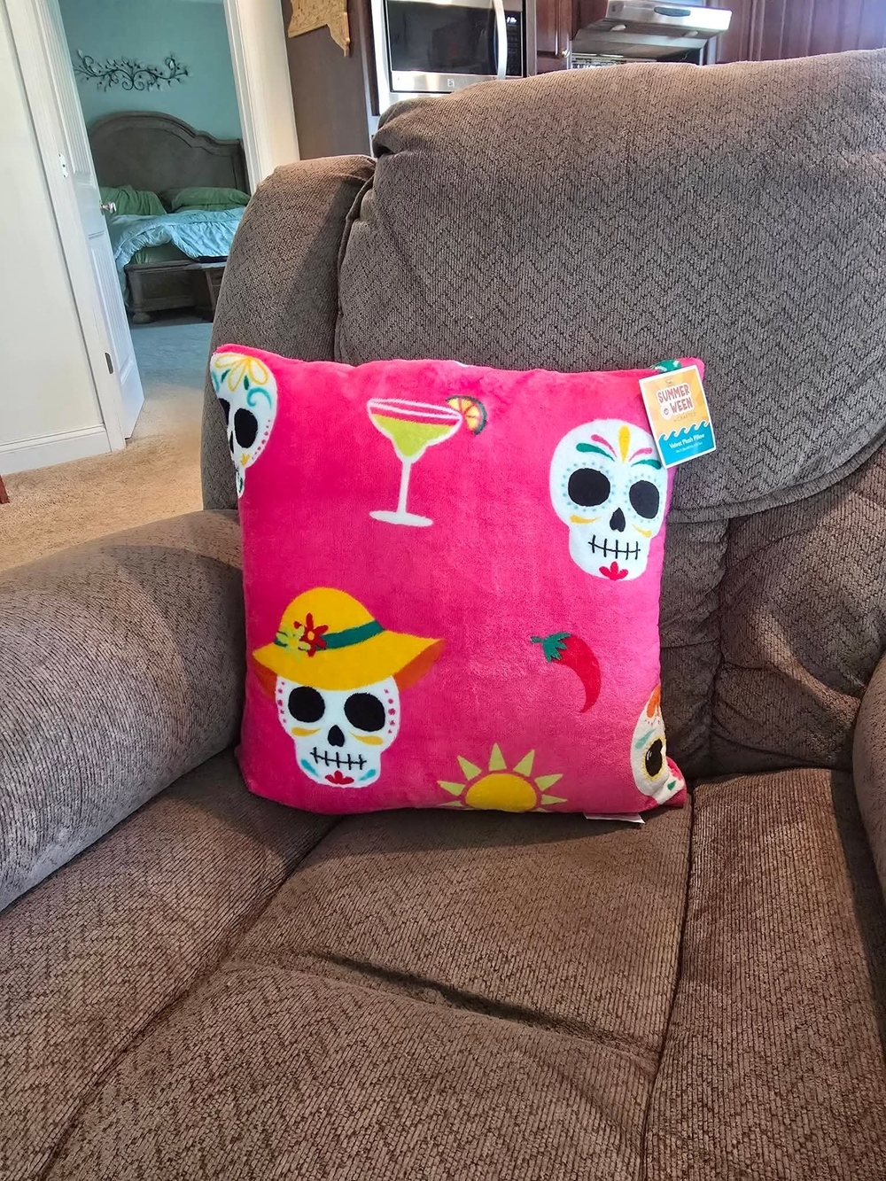 Summerween Pink Sugar Skull Decorative Throw Pillow
